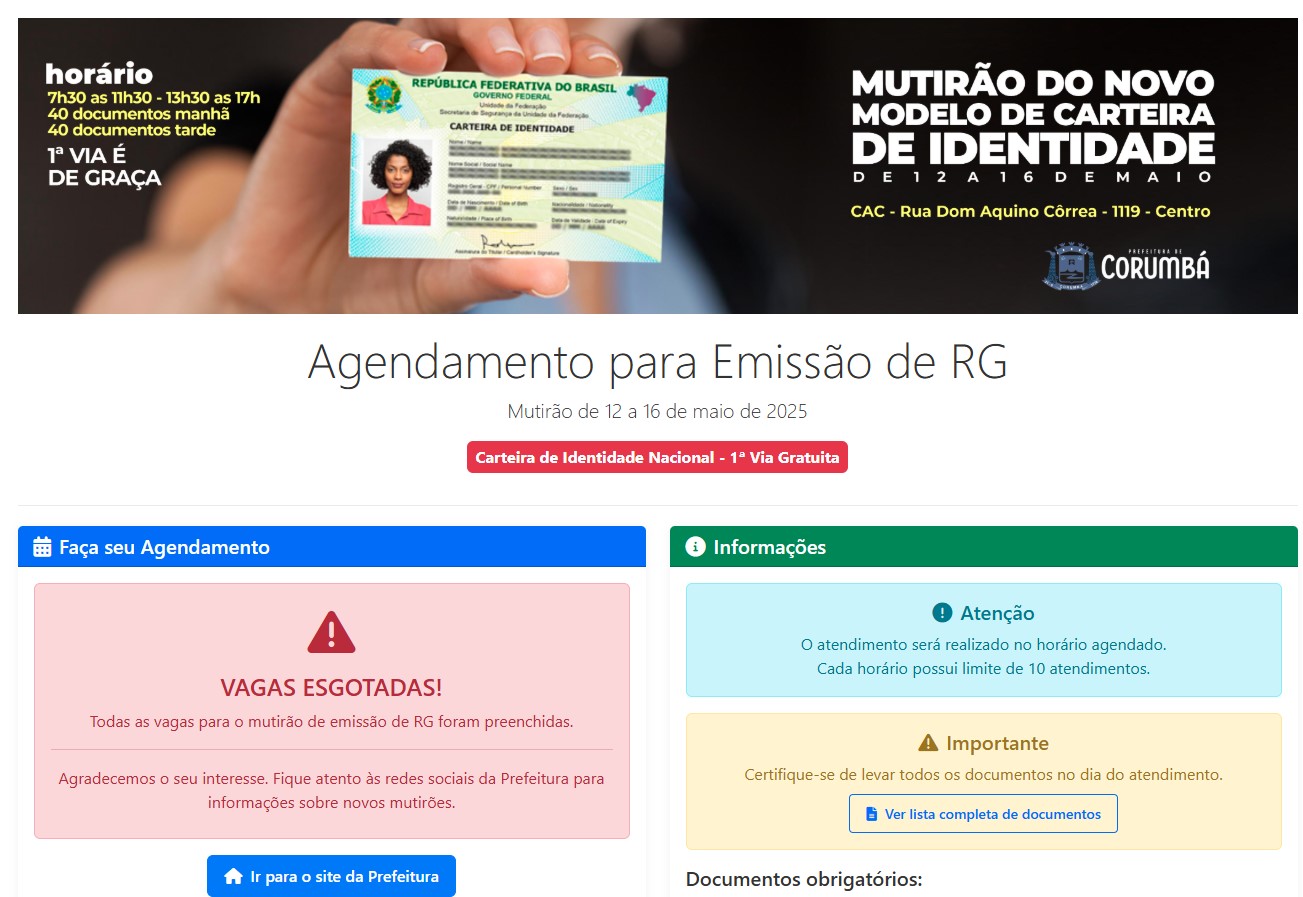 Inscrições para mutirão da nova carteira de identidade estão encerradas