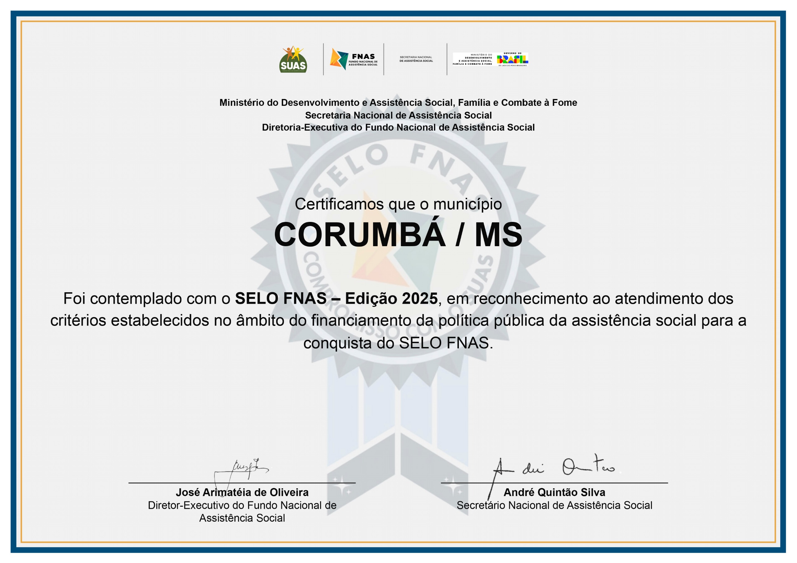 Corumbá conquista Selo FNAS 2025 e avança na política pública de assistência social 